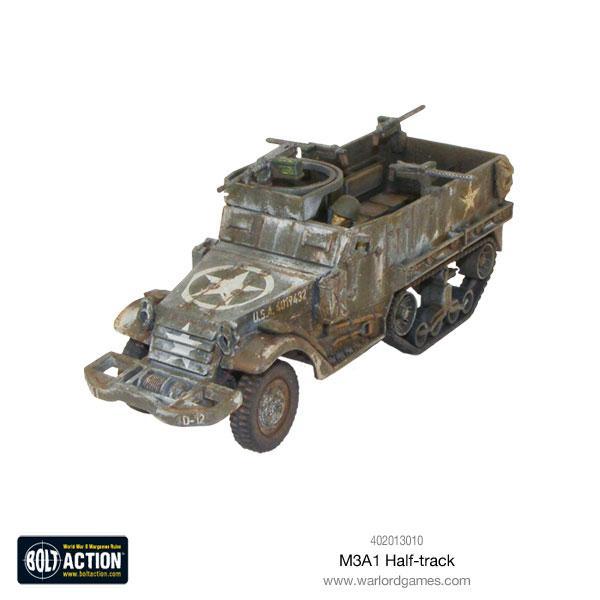 M3A1 Halftrack 1/56 - pomalowany model z karabinem .50 cal, kamuflaż USA, widok z przodu z gwiazdą amerykańską
