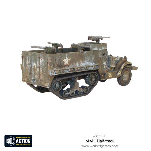 M3A1 Halftrack Bolt Action - widok z tyłu z karabinami maszynowymi .30 cal i .50 cal, gwiazda USA, weathering i detale
