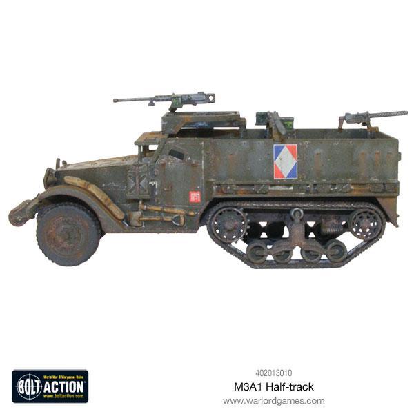 M3A1 Halftrack 1/56 - widok z boku z kalkomanią 37th Infantry Division, karabiny maszynowe, skala 28mm Warlord Games
