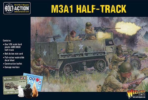 M3A1 Halftrack Bolt Action - opakowanie zestawu Warlord Games z półgąsienicowcem 1/56, załogą i akcesoriami
