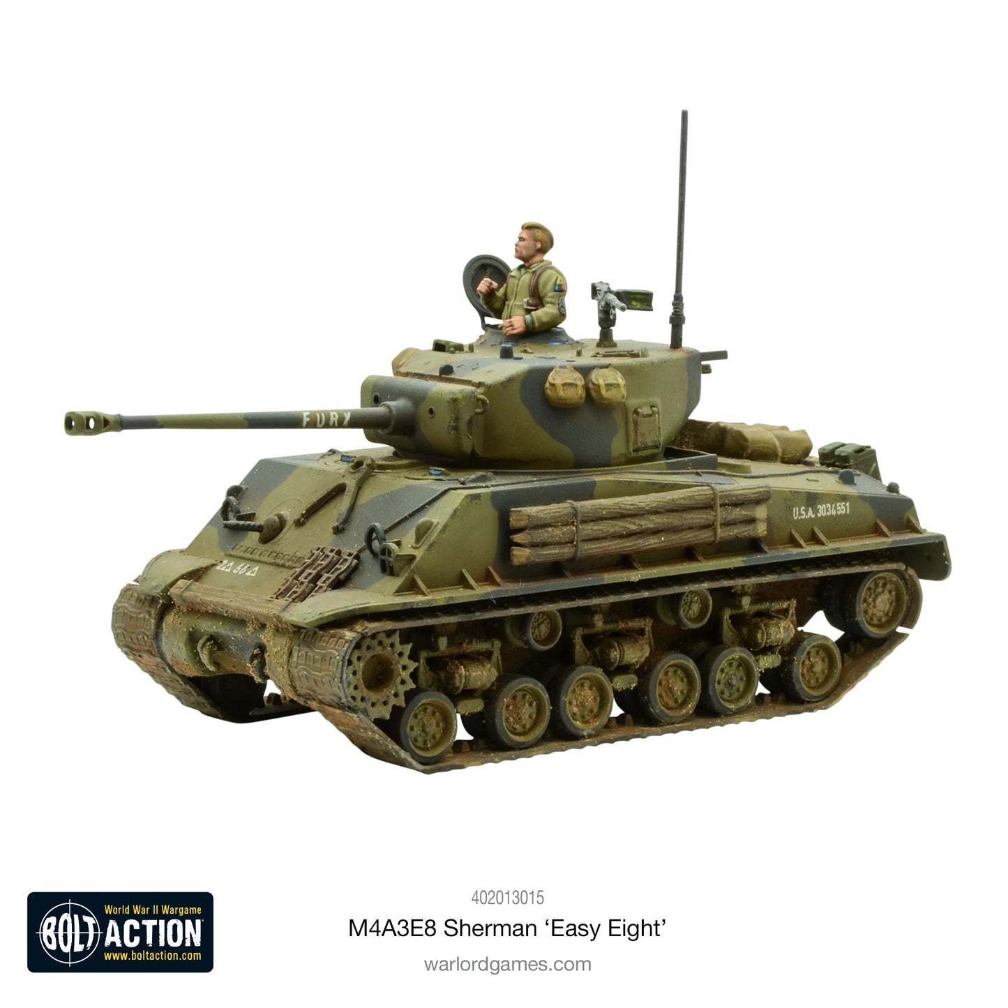 M4A3E8 Easy Eight FURY widok z boku z szerokimi gąsienicami