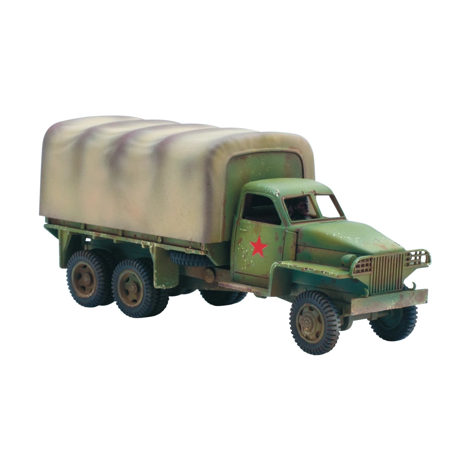 Studebaker US6 Truck armia sowiecka - widok z boku z czerwoną gwiazdą ZSRR, plandeka, skala 28mm Warlord Games
