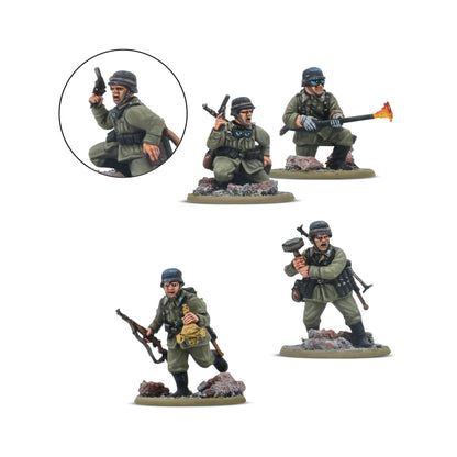 German Veteran Infantry Platoon - Bolt Action 28mm - Feldgendarmerie z pistoletem Luger i żołnierze z MP40 - detale wyposażenia - Warlord Games