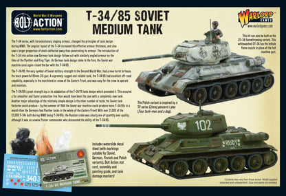 T-34/85 Medium Tank - Bolt Action 28mm - pudełko tył OT-34 flamethrower whitewash 102 RUDY Polish variant Czterej pancerni i pies opis historyczny zawartość - Warlord Games