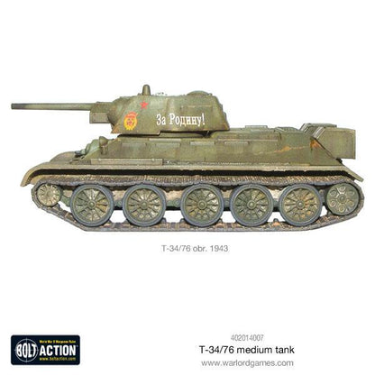T-34/76 Medium Tank - Bolt Action 28mm - T-34/76 obr. 1943 wieża heksagonalna Soviet green Za Rodinu! red star pochyły pancerz - Warlord Games