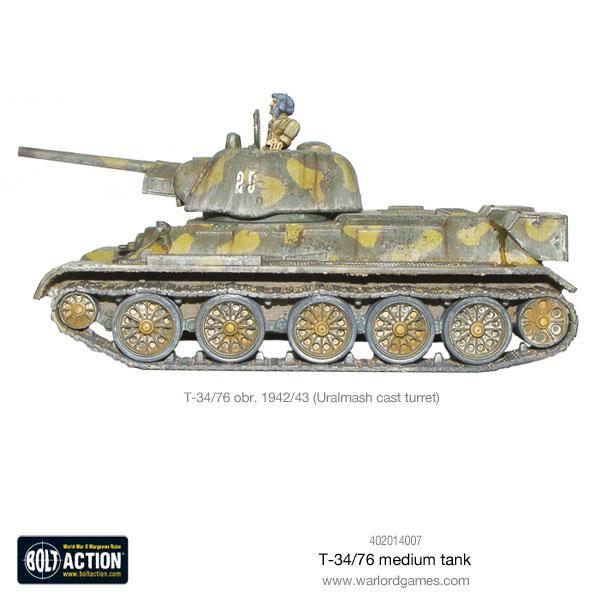T-34/76 Medium Tank - Bolt Action 28mm - T-34/76 obr. 1942/43 Uralmash cast turret widok z lewego boku kamuflaż żółty zielony dowódca 85 - Warlord Games