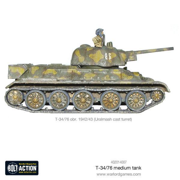 T-34/76 Medium Tank - Bolt Action 28mm - T-34/76 obr. 1942/43 Uralmash cast turret widok z prawego boku kamuflaż żółty zielony dowódca 85 - Warlord Games