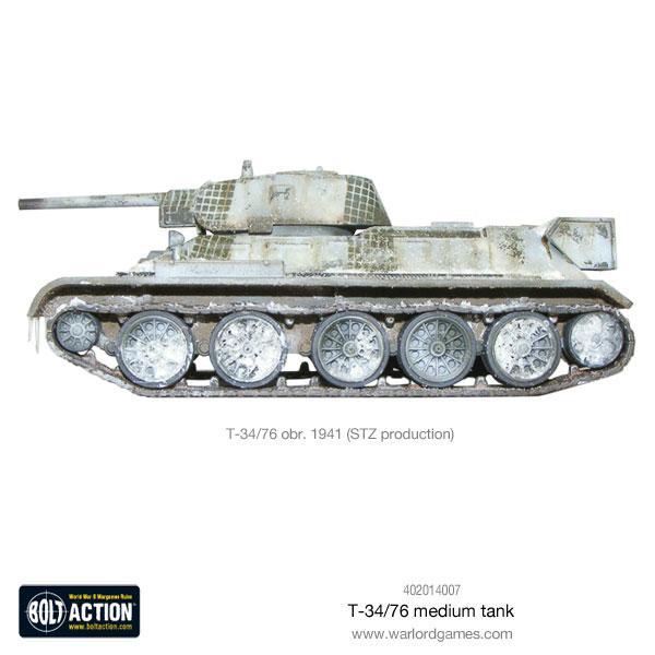 T-34/76 Medium Tank - Bolt Action 28mm - T-34/76 obr. 1941 STZ production zimowy kamuflaż whitewash widok z lewego boku wieża spawana - Warlord Games