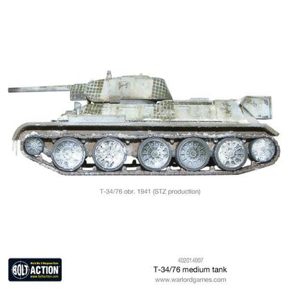 T-34/76 Medium Tank - Bolt Action 28mm - T-34/76 obr. 1941 STZ production zimowy kamuflaż whitewash widok z lewego boku wieża spawana - Warlord Games