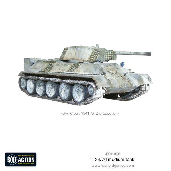 T-34/76 Medium Tank - Bolt Action 28mm - T-34/76 obr. 1941 STZ production zimowy kamuflaż whitewash widok z tyłu lewy wieża spawana weathering śnieg - Warlord Games
