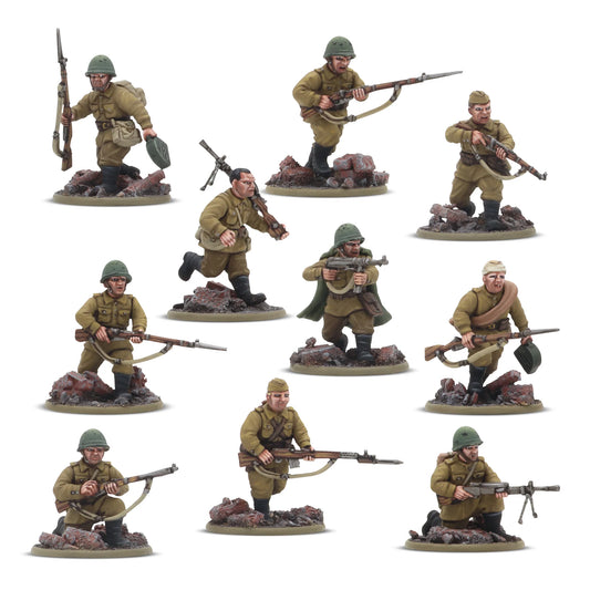 Soviet Army Infantry Platoon - Bolt Action 28mm - detale figurek Mosin-Nagant DPM karabin snajperski letnie mundury hełmy podstawki - Warlord Games