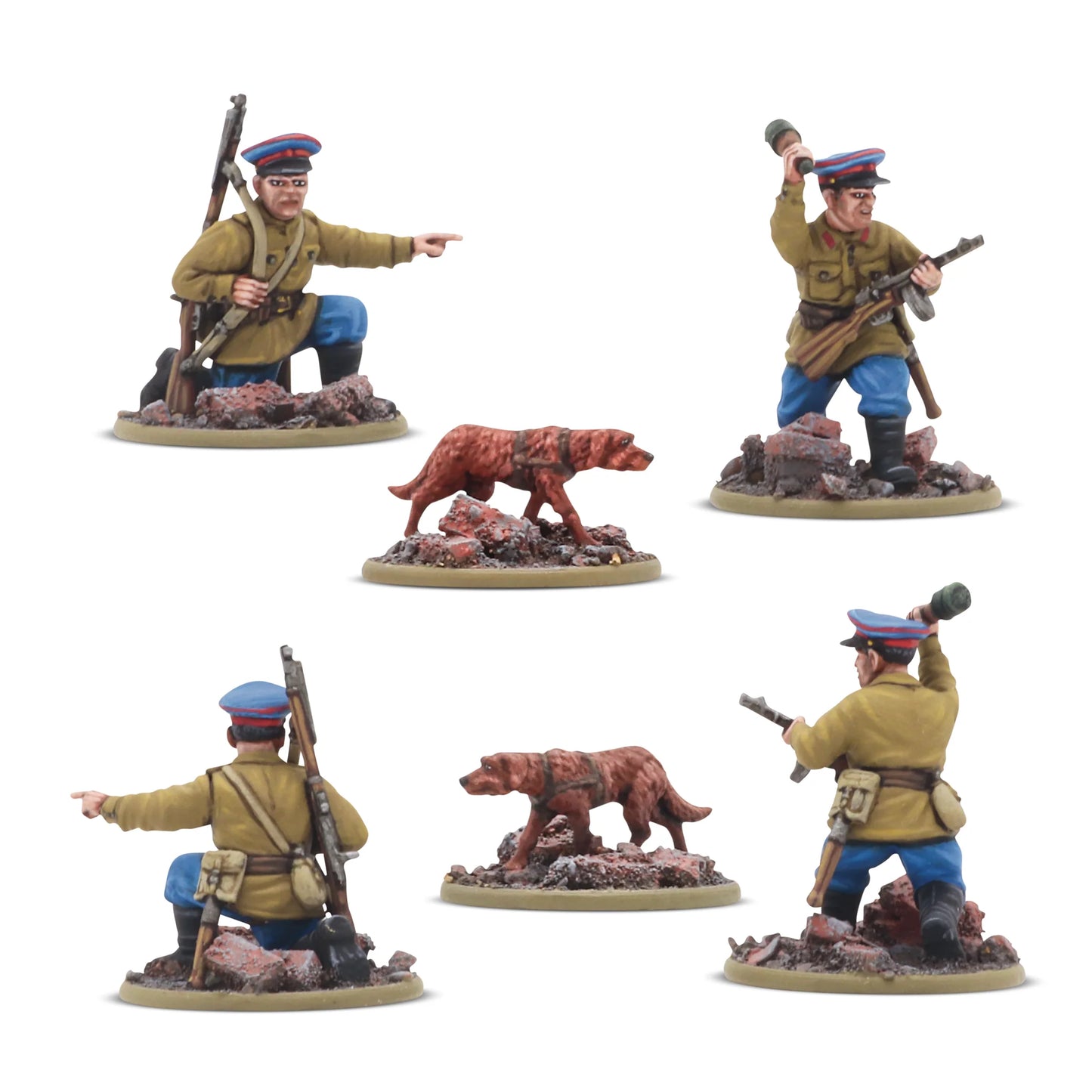 Soviet Army Infantry Platoon - Bolt Action 28mm - NKVD czapki niebieskie spodnie Mosin-Nagant pies kurczak letnie mundury podstawki - Warlord Games