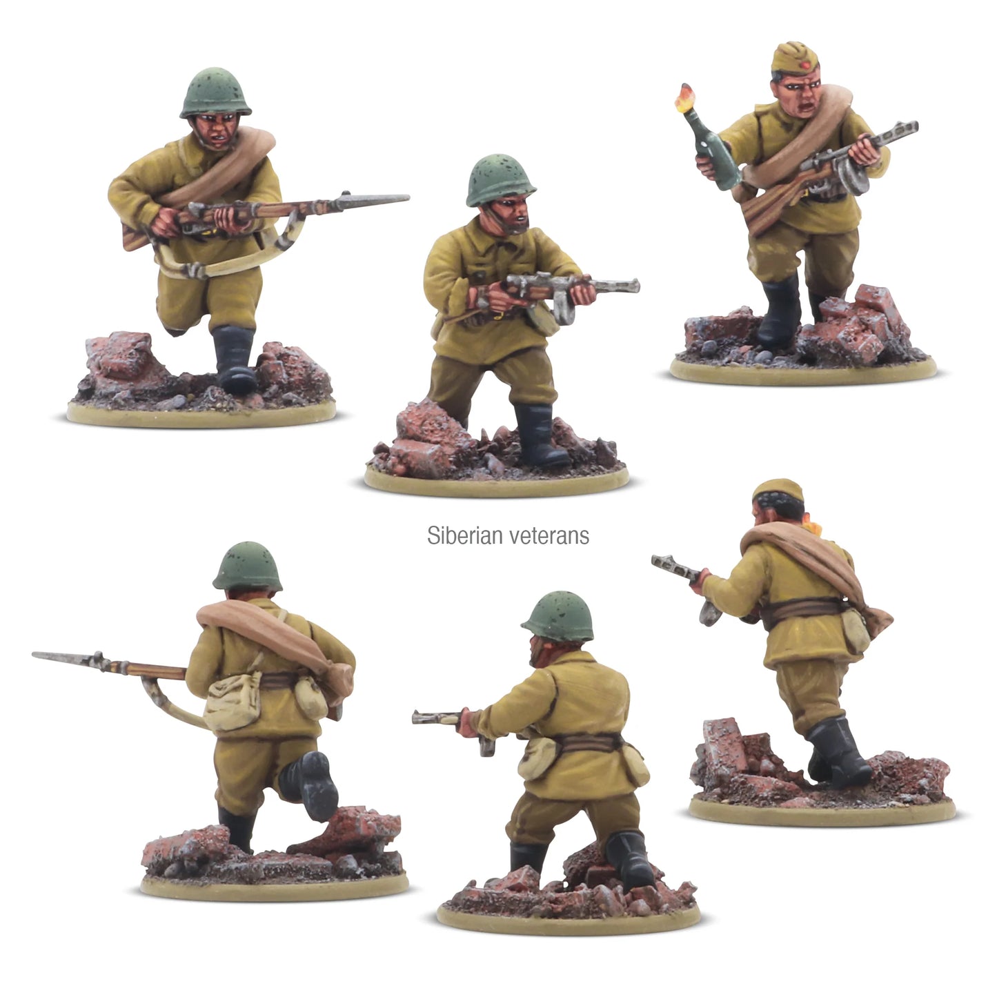 Soviet Army Infantry Platoon - Bolt Action 28mm - Siberian veterans hełmy Mosin-Nagant koktajl Mołotowa peleryny letnie mundury podstawki - Warlord Games