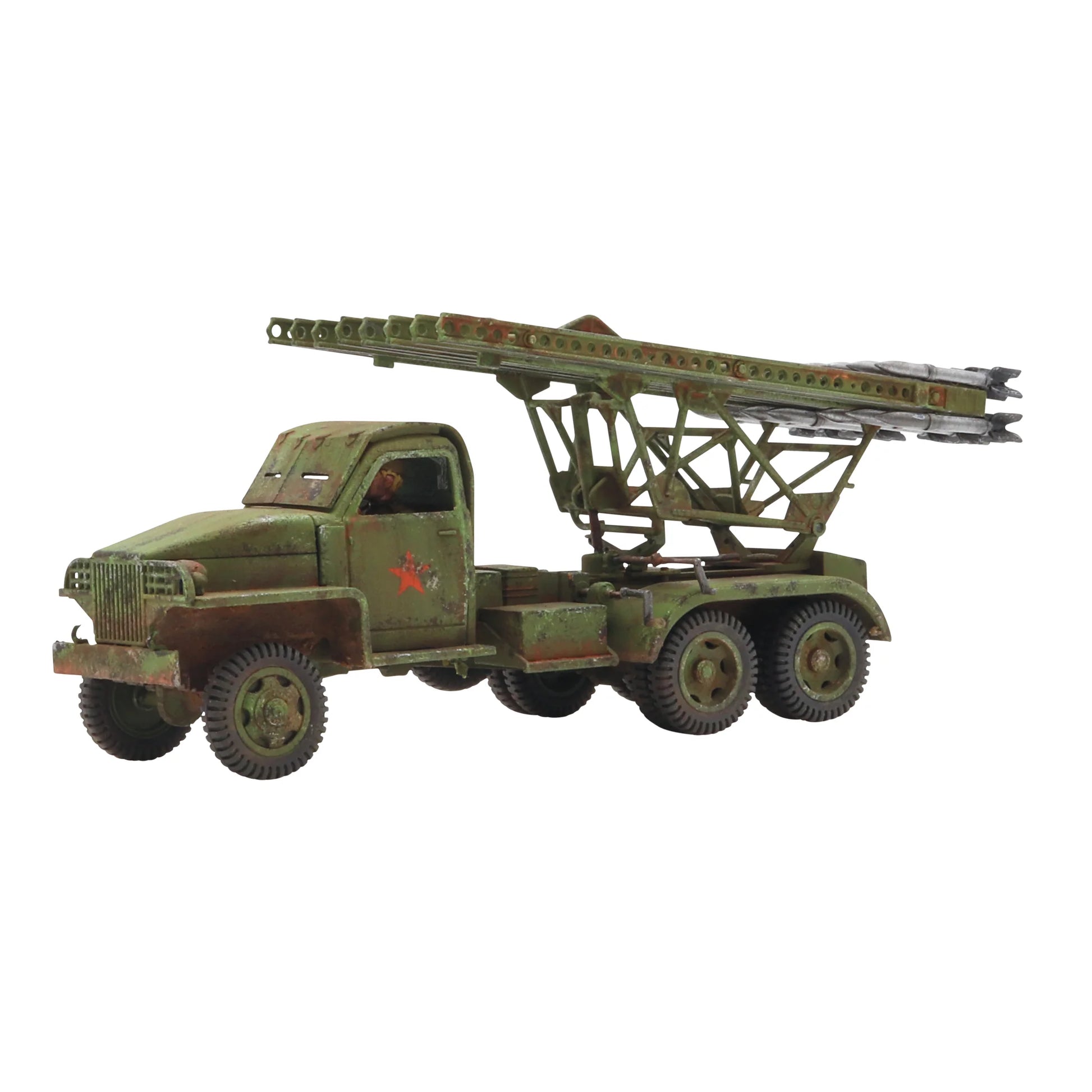 Katyusha Multiple Rocket Launcher - Bolt Action 28mm - BM-13 Studebaker widok z prawego boku Soviet green kamuflaż wyrzutnia rakiet red star weathering - Warlord Games