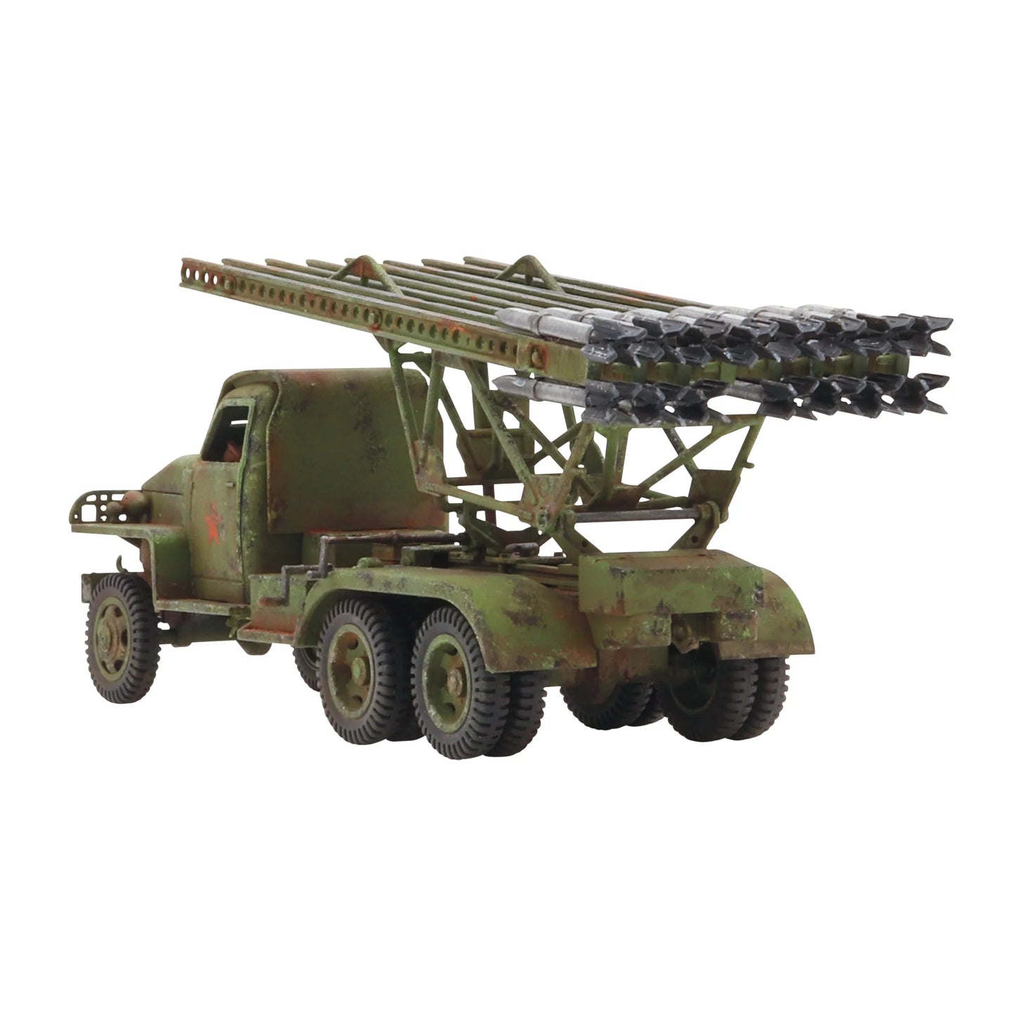 Katyusha Multiple Rocket Launcher - Bolt Action 28mm - BM-13 Studebaker widok z tyłu Soviet green kamuflaż wyrzutnia rakiet 16 rur rakietowych weathering - Warlord Games