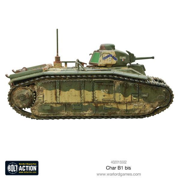 Char B1 bis - Bolt Action 28mm - czołg przełamania z haubicą 75mm i armatą 47mm - widok boczny - Warlord Games
