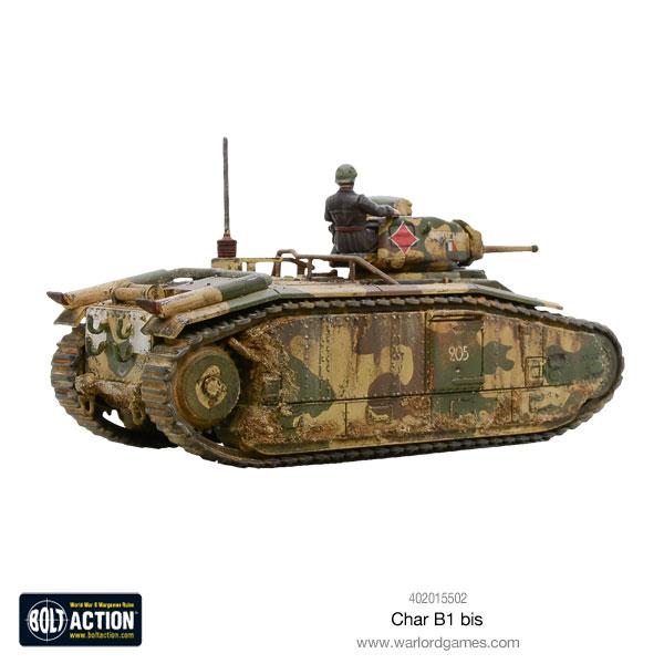 Char B1 bis - Bolt Action 28mm - czołg francuski z figurką dowódcy i wyposażeniem dodatkowym - widok z boku - Warlord Games