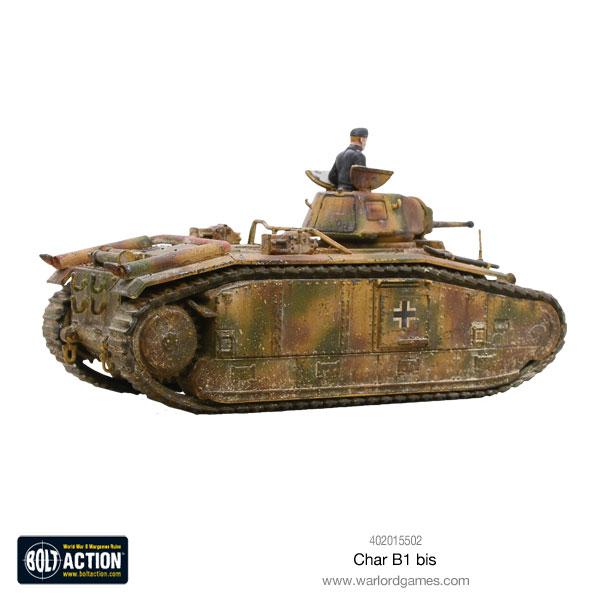 Char B1 bis - Bolt Action 28mm - czołg Wehrmacht z niemieckimi oznaczeniami i dowódcą - widok perspektywiczny - Warlord Games