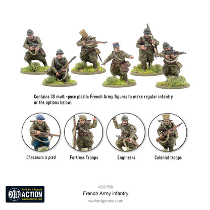 French Army Infantry - Bolt Action 28mm - opcje montażu chasseurs à pied fortress troops engineers colonial troops mundury khaki hełmy Adrian berety karabiny podstawki - Warlord Games