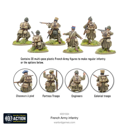 French Army Infantry - Bolt Action 28mm - opcje montażu widok z tyłu chasseurs à pied fortress troops engineers colonial troops plecaki wyposażenie mundury khaki - Warlord Games