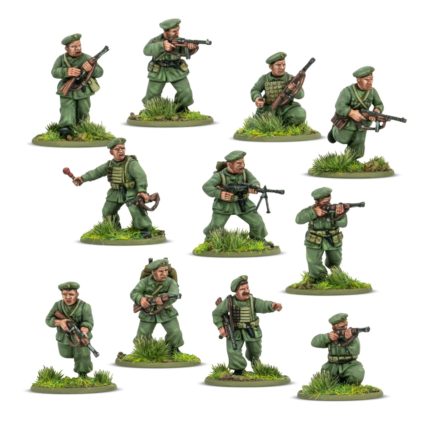 X Arditi – 11 figurek w zielonych mundurach i beretach: Beretta M38, LMG i granat, skala 28mm Bolt Action
