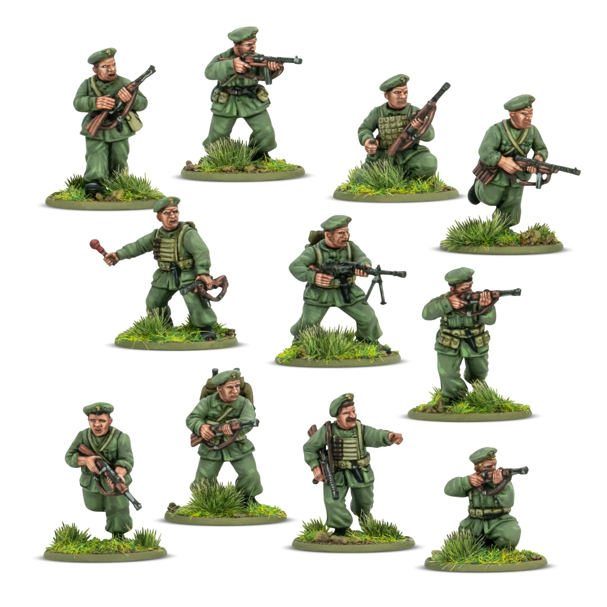 X Arditi – 11 figurek w zielonych mundurach i beretach: Beretta M38, LMG i granat, skala 28mm Bolt Action
