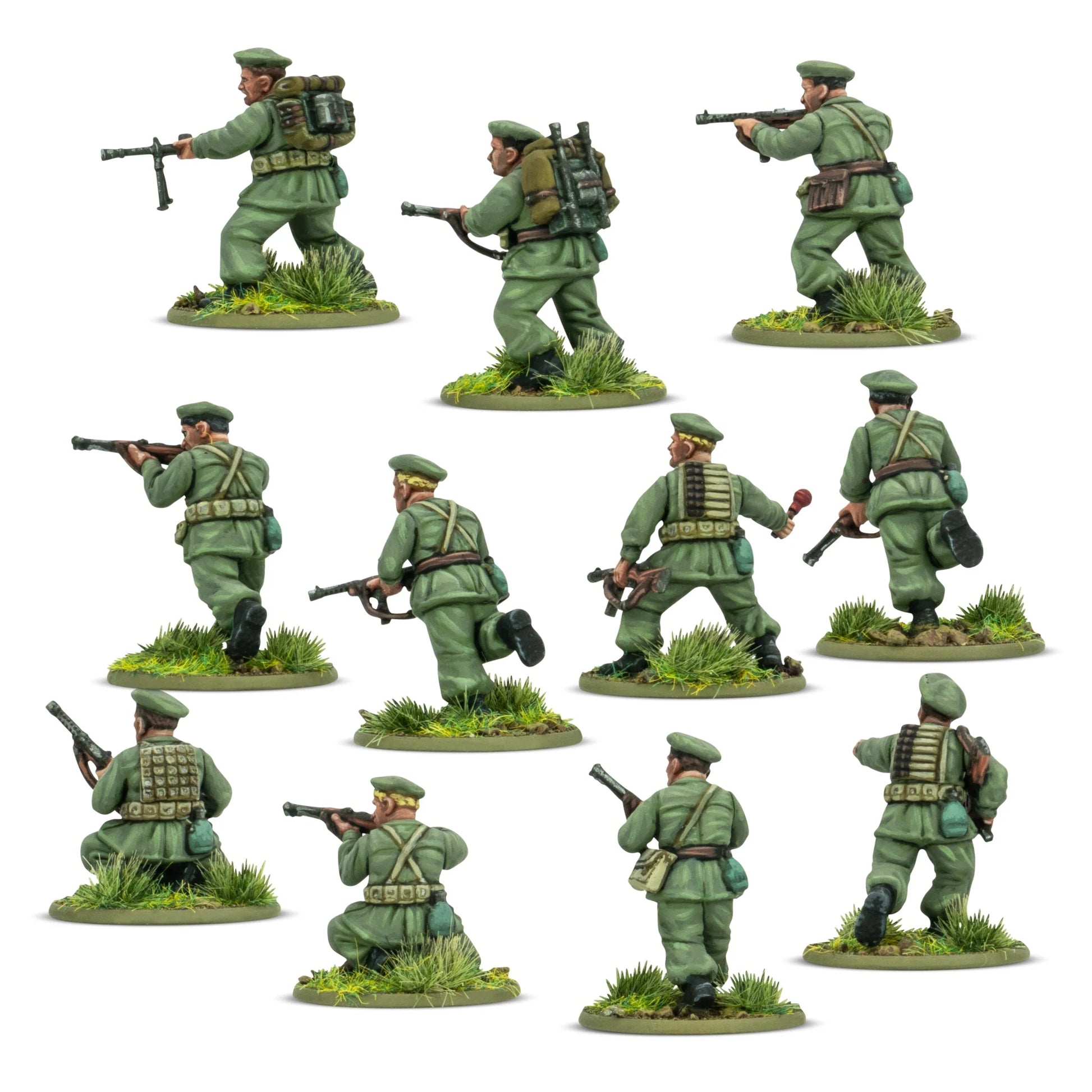 X Arditi – 11 figurek w zielonych mundurach i beretach od tyłu: detale plecaków, pasów i wyposażenia, skala 28mm Bolt Action
