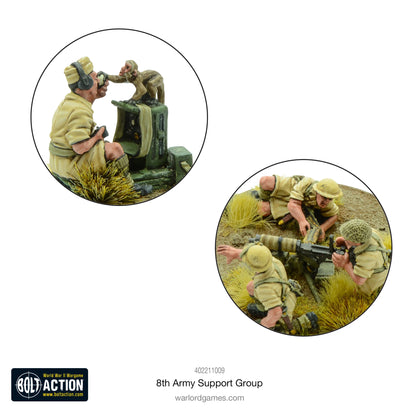 8th Army Support Group - Bolt Action 28mm - detale close-up Vickers MG załoga moździerz 3-cal khaki desert wyposażenie - Warlord Games