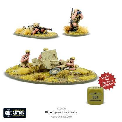 8th Army Weapons Teams – zestaw figurek żywicznych 28mm z kością rozkazu Bolt Action, Warlord Games 402211013
