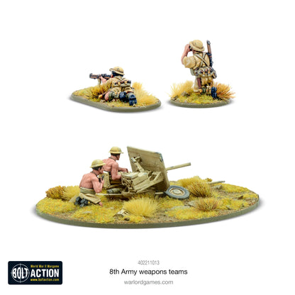 8th Army Weapons Teams – zespół snajperski i działo przeciwpancerne QF 2-pdr z załogą, figurki żywiczne Warlord Games 28mm, Bolt Action
