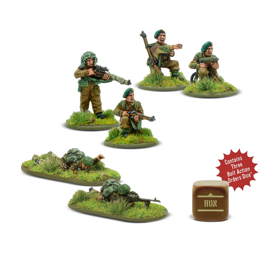 British & Inter-Allied Commandos Weapons Teams - Bolt Action 28mm - Vickers K LMG sniper flamethrower zielone berety kość rozkazu podstawki - Warlord Games