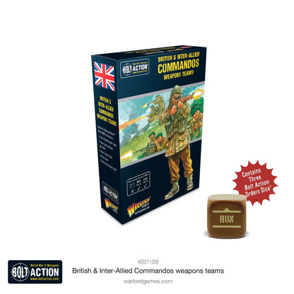 British & Inter-Allied Commandos Weapons Teams - Bolt Action 28mm - pudełko żywiczne figurki flamethrower scena bitewna Union Jack kość zamówień - Warlord Games