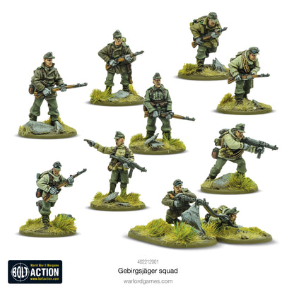  Gebirgsjäger Squad - Bolt Action 28mm - 10 metalowych figurek piechoty górskiej Wehrmacht z plecakami górskimi - widok z przodu - Warlord Games