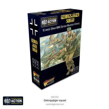 Gebirgsjäger Squad - Bolt Action 28mm - opakowanie pudełko z ilustracją górskich myśliwych w Alpach - 10 figurek metalowych - Warlord Games