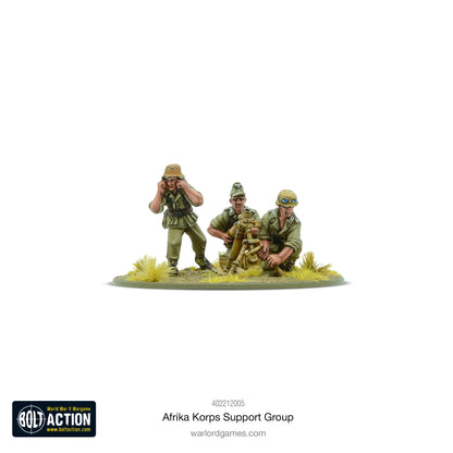 Afrika Korps Support Group - Bolt Action 28mm - obserwator artyleryjski z lornetką i 2 żołnierzy z radiem - tropikalne mundury dunkelgelb z goglami przeciwpyłowymi - skala 1/56 - Warlord Games