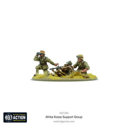 Afrika Korps Support Group - Bolt Action 28mm - zespół MG42 z 3-osobową załogą - oficer z lornetką obserwujący pole bitwy - tropikalne mundury dunkelgelb - skala 1/56 - Warlord Games