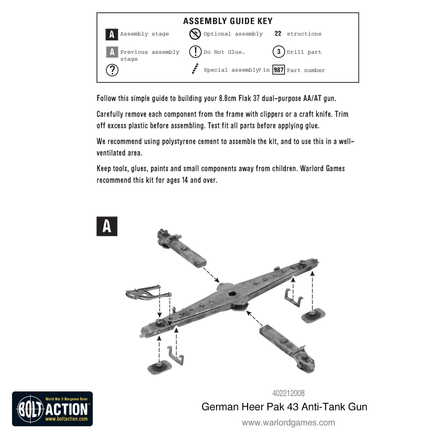 German Heer Pak 43 Anti-Tank Gun – instrukcja montażu zestawu Warlord Games, etap A, podstawa działa Pak 43
