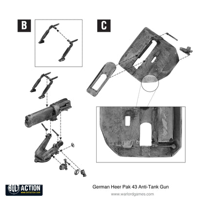 German Heer Pak 43 Anti-Tank Gun – instrukcja montażu etap B i C, lufa 88mm i osłona działa, metal 28mm

