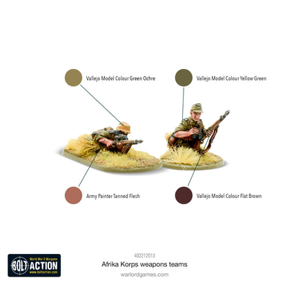 Afrika Korps Weapons Teams - Bolt Action 28mm - schemat kolorystyczny malowania: Vallejo Model Colour Green Ochre, Yellow Green, Flat Brown, Army Painter Tanned Flesh - przewodnik po farbach dla Afrika Korps - Warlord Games