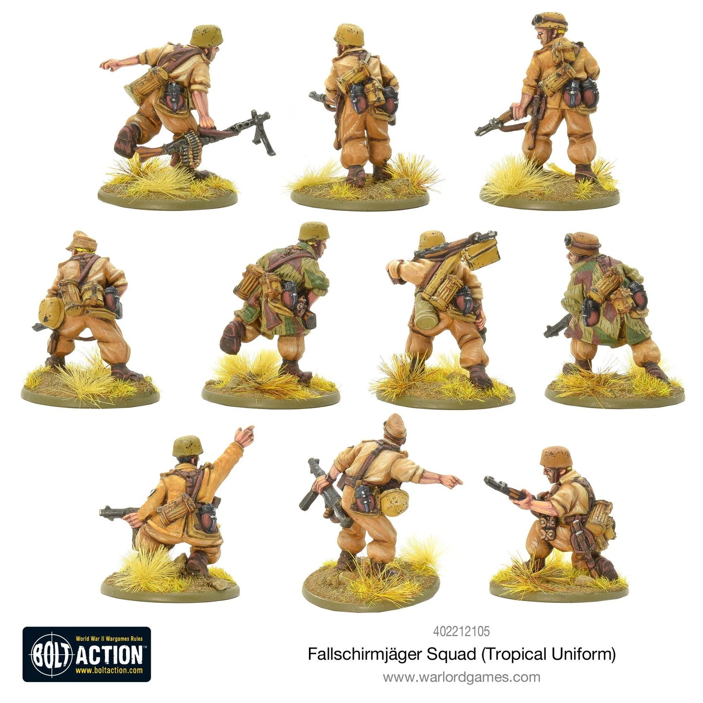Fallschirmjäger Squad Tropical Uniform - Bolt Action 28mm - drużyna spadochroniarzy z wyposażeniem plecakami amunicją - widok z tyłu - detale - Warlord Games