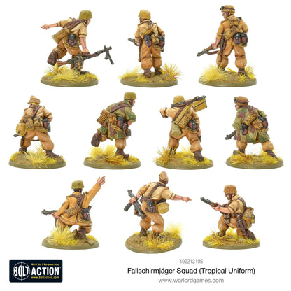 Fallschirmjäger Squad Tropical Uniform - Bolt Action 28mm - drużyna spadochroniarzy z wyposażeniem plecakami amunicją - widok z tyłu - detale - Warlord Games