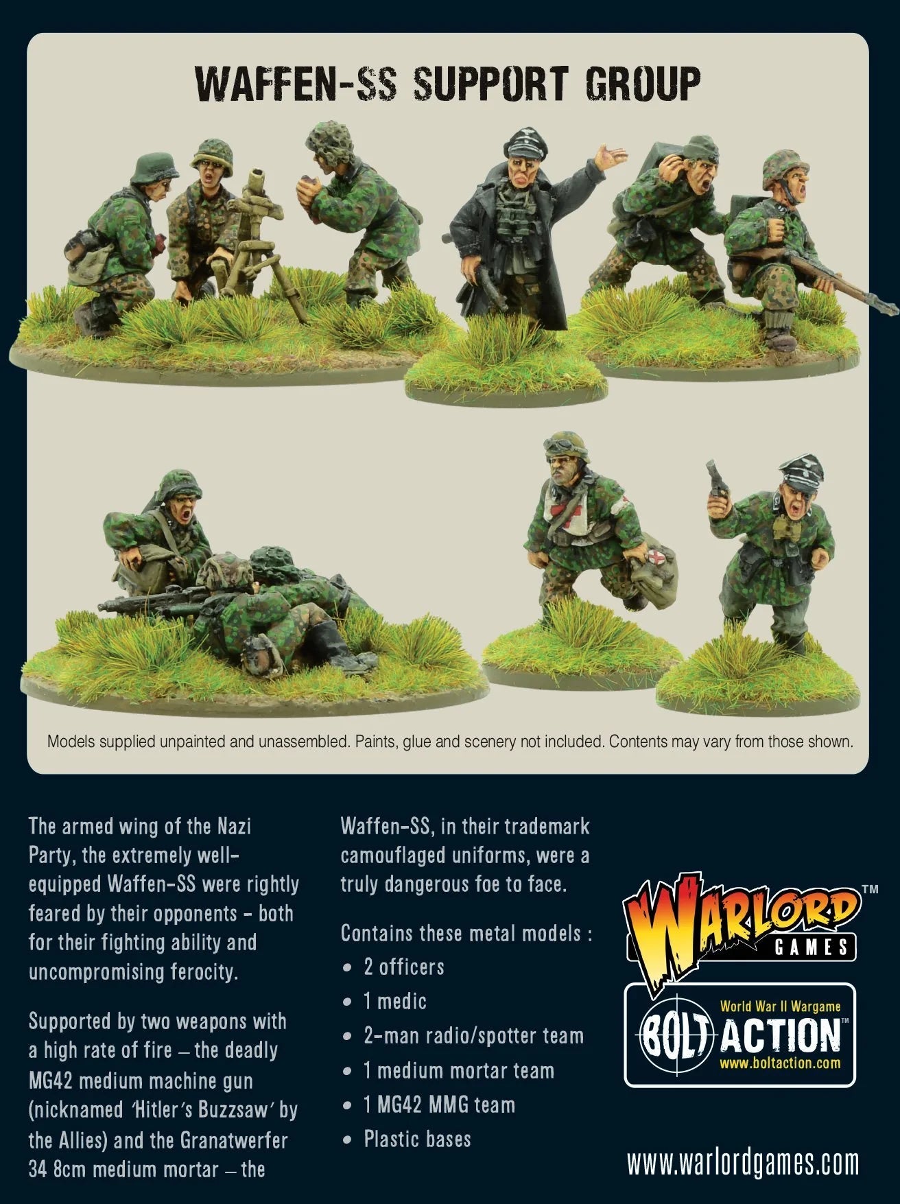 Waffen-SS Support Group Bolt Action 28mm – pudełko tył, zawartość, 402212107