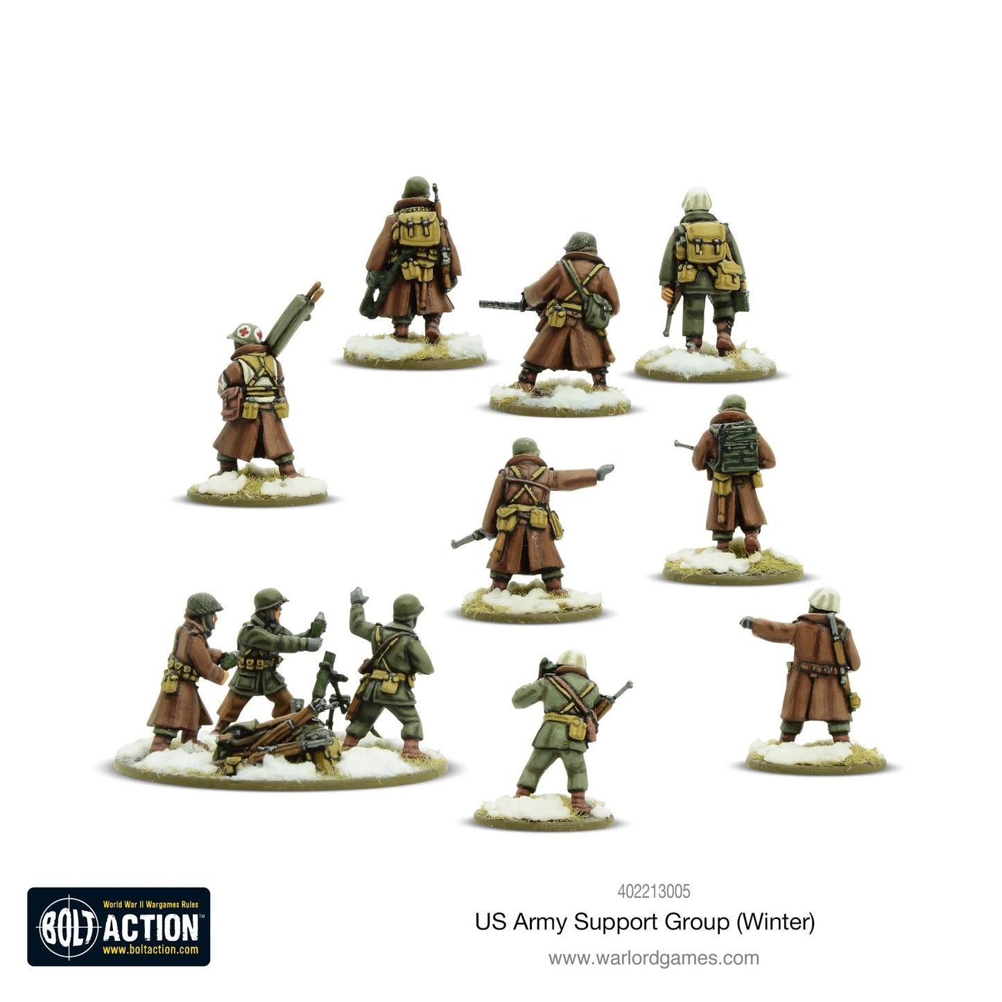 US Army Winter Support Group - Bolt Action 28mm - zespół wsparcia zimowego widok z tyłu - Warlord Games