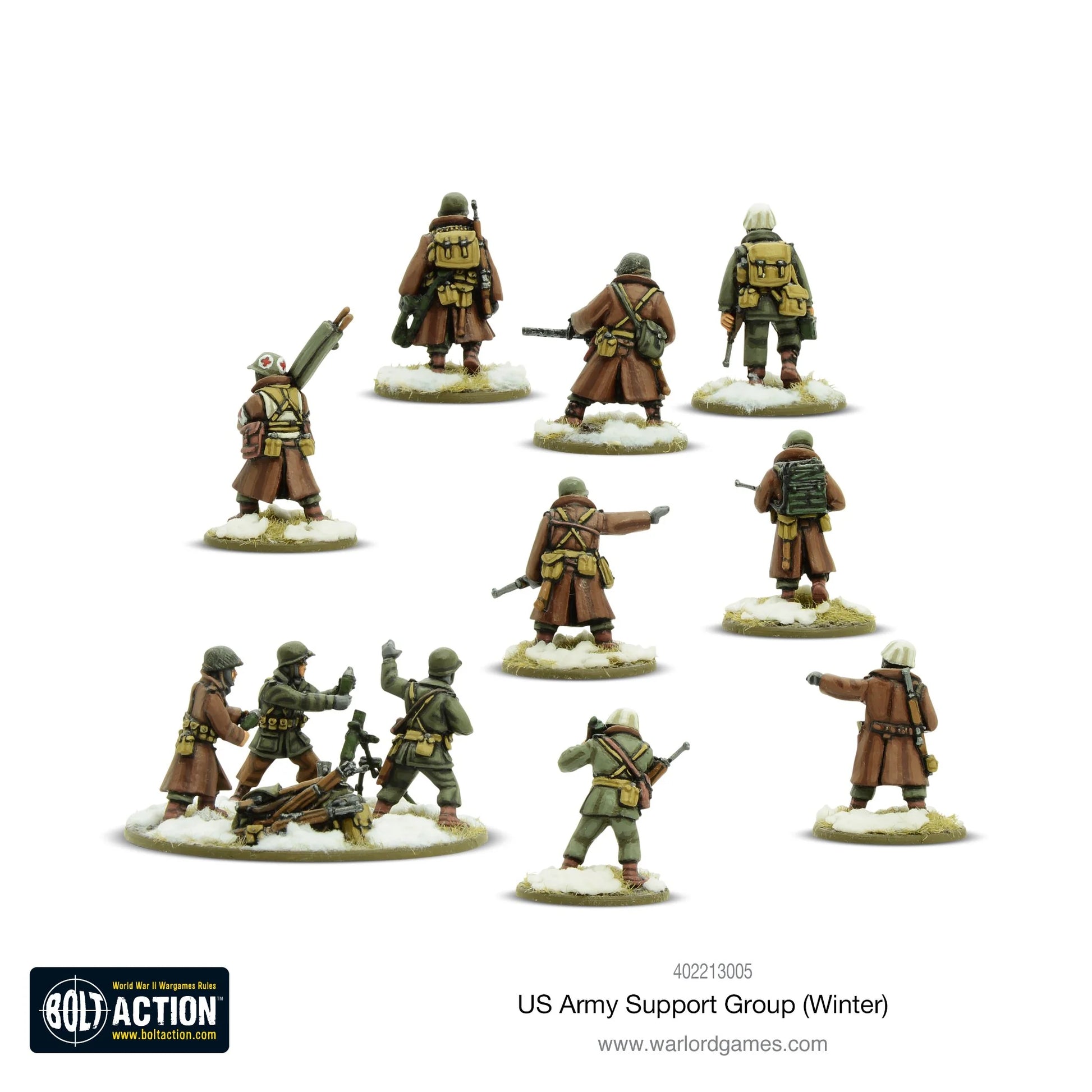 US Army Winter Support Group - Bolt Action 28mm - zespół wsparcia zimowego widok z tyłu - Warlord Games