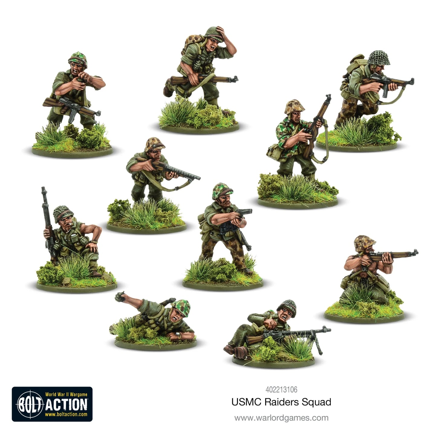 10 Marine Raiders w różnych pozach bojowych z podstawkami dżungla