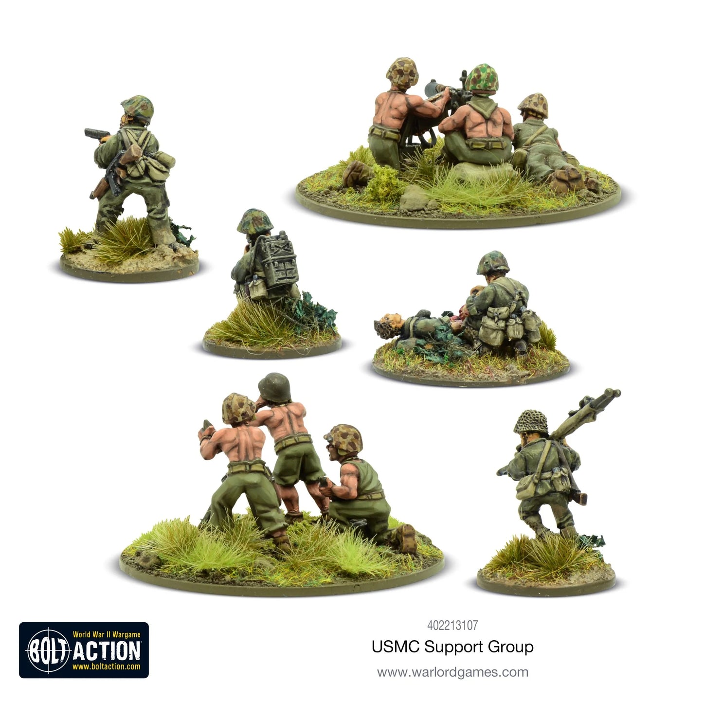 USMC Support Group - Bolt Action 28mm - zespoły wsparcia US Marines widok z tyłu metalowe figurki - Warlord Games
