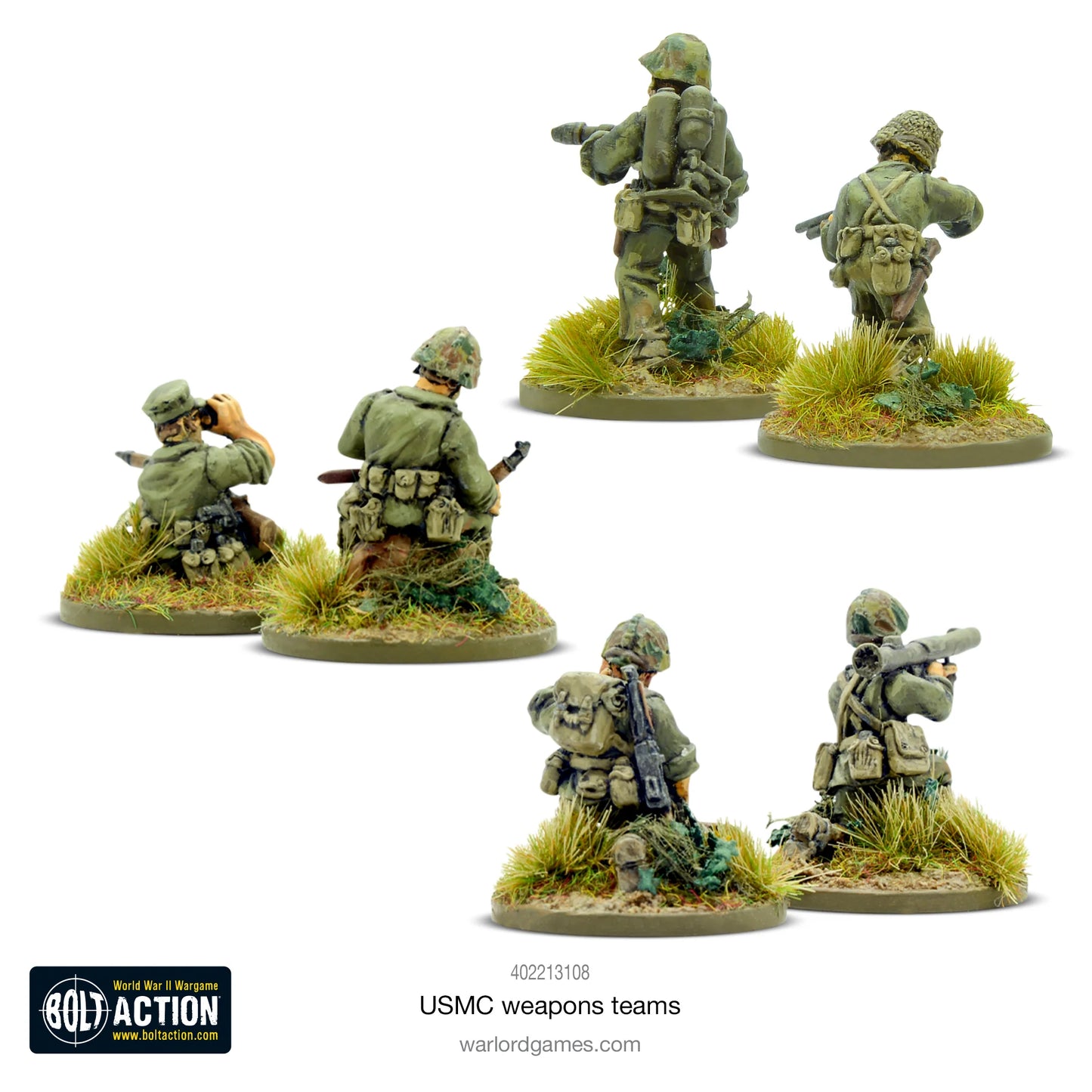 US Marine Corps Weapons Teams - Bolt Action 28mm - zespoły broni wsparcia USMC widok z tyłu żywica - Warlord Games
