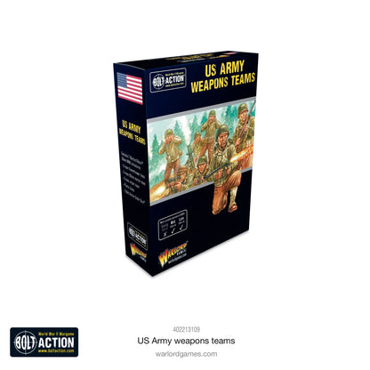 US Army Weapons Teams Bolt Action - opakowanie Warlord Games z zespołami snajper moździerz 60mm miotacz ognia, żywica 28mm WWII
