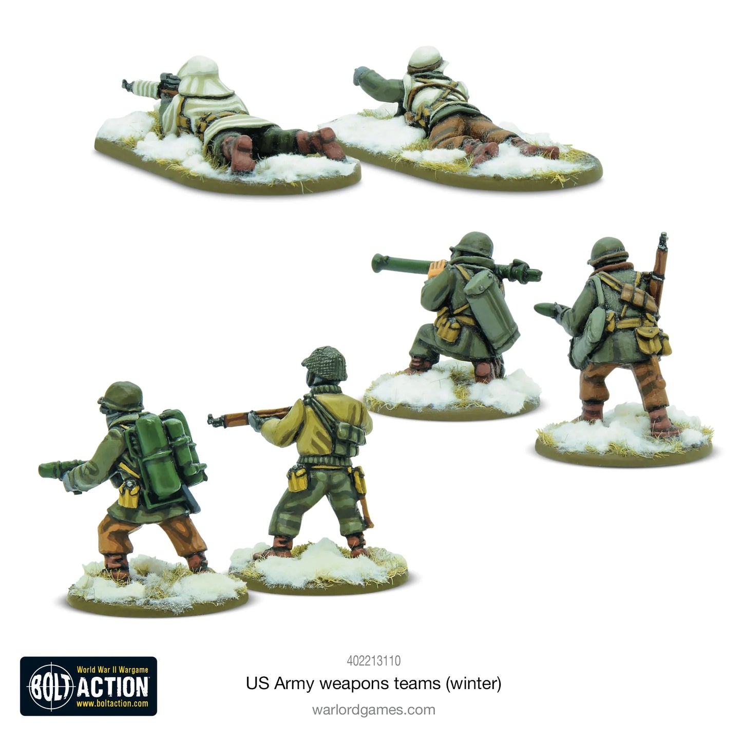 US Army Winter Weapons Team - Bolt Action 28mm - zespoły zimowe widok z tyłu żywica Warlord Resin Plus - Warlord Games