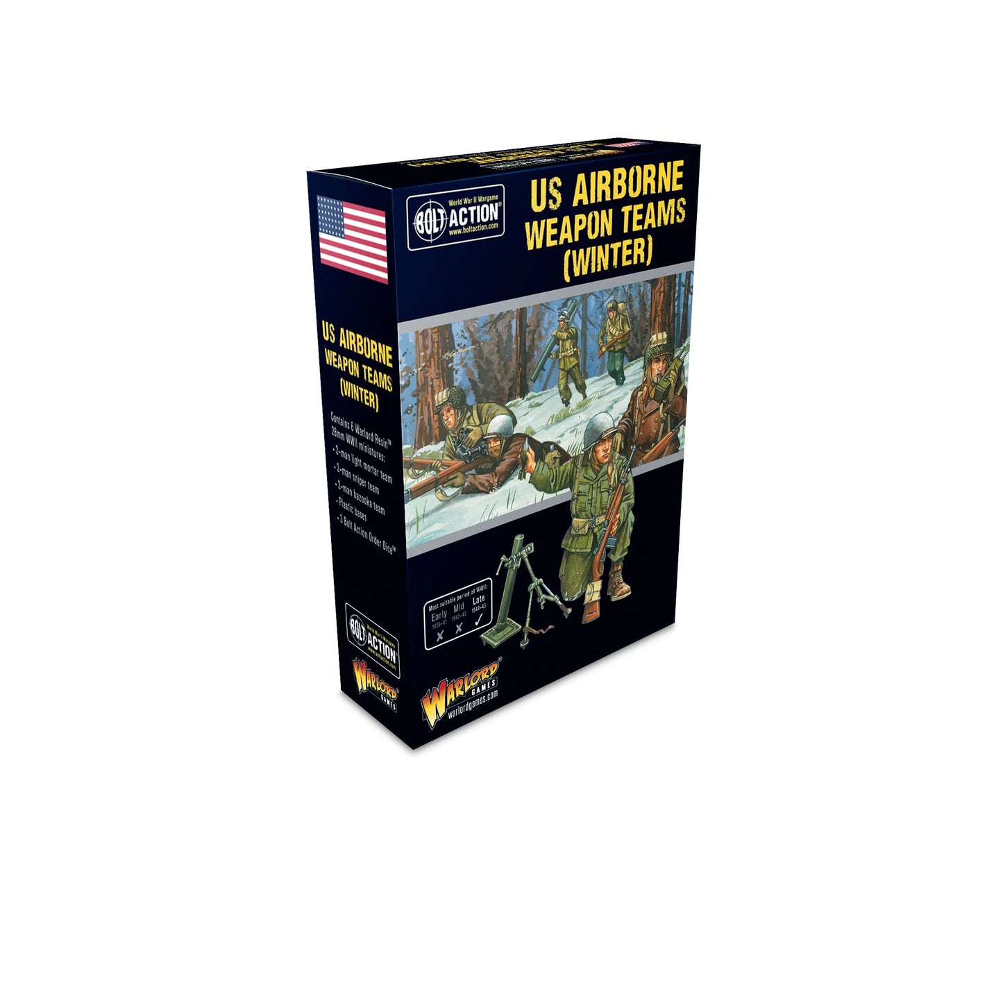 US Airborne Winter Weapons Teams Bolt Action 28mm - pudełko produktu widok z przodu, 402213114